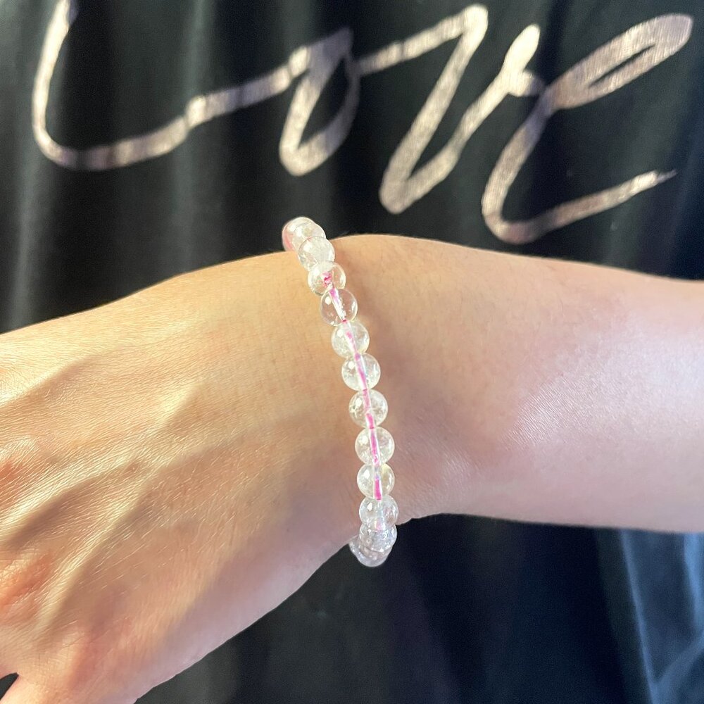 Elastic Clear Crystal Beaded Bracelet - 29 Pink Beads
